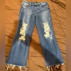 Judy Blue Distressed Flare Jeans in Classic Blue